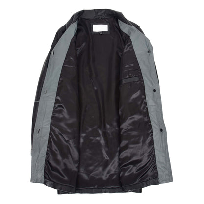 Womens Leather Coat 3/4 Length Classic Style Margaret Black Grey - genuine leather coat in black grey with 3/4 length