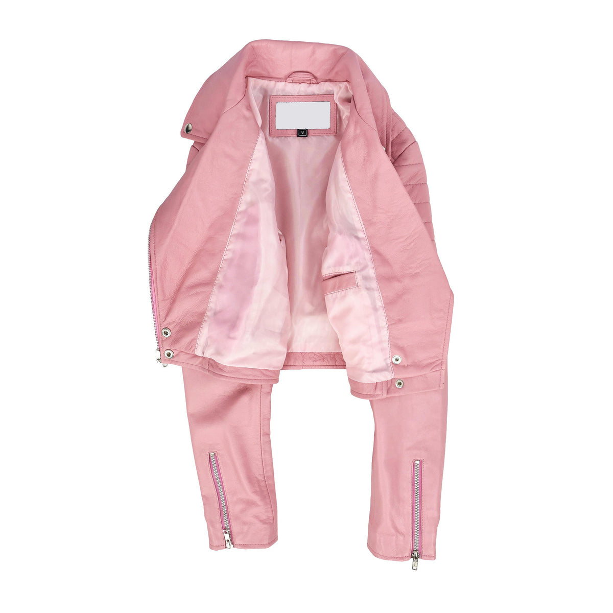 Womens Leather Cropped Biker Style Jacket Demi Baby Pink - genuine leather jacket in pink with biker