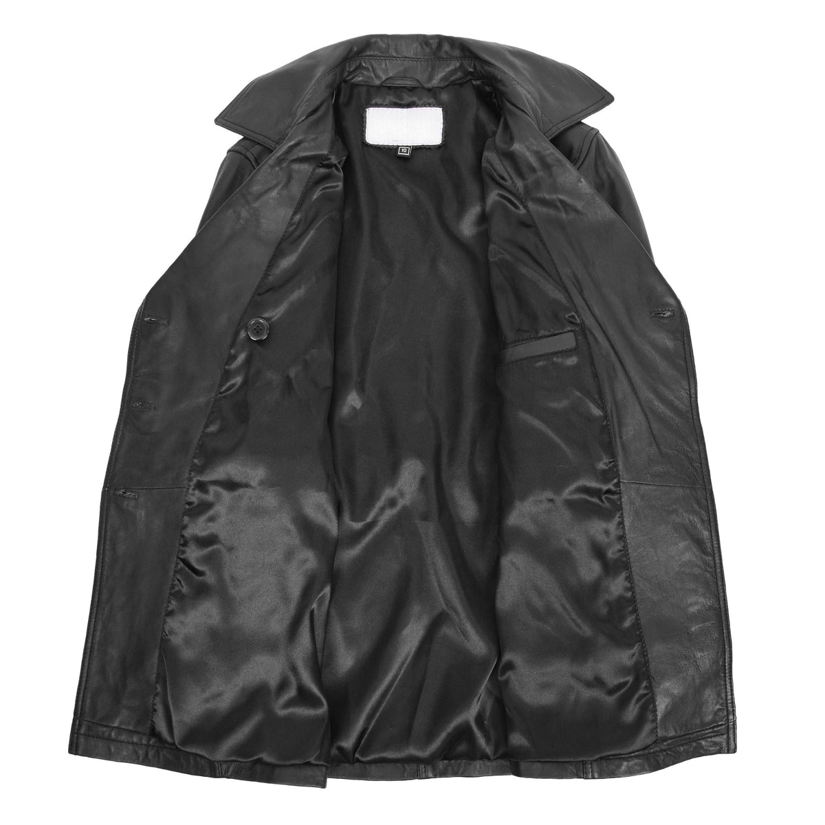 Womens Leather Double Breasted Trench Coat Sienna Black - genuine leather coat in black with trench