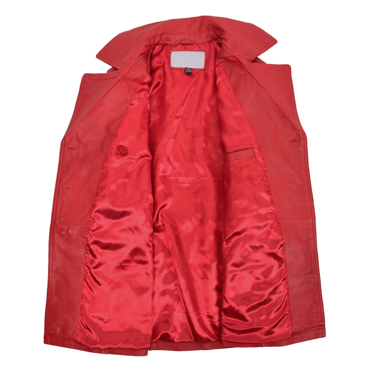 Womens Leather Double Breasted Trench Coat Sienna Red - genuine leather coat in red with trench