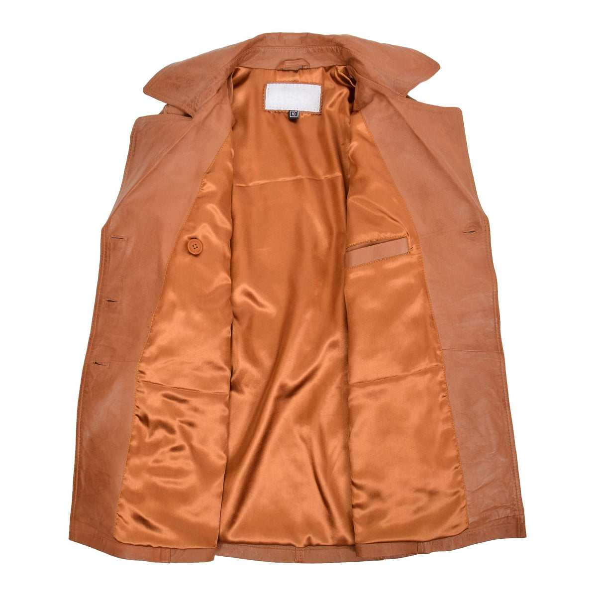 Womens Leather Double Breasted Trench Coat Sienna Tan - genuine leather coat in tan with trench
