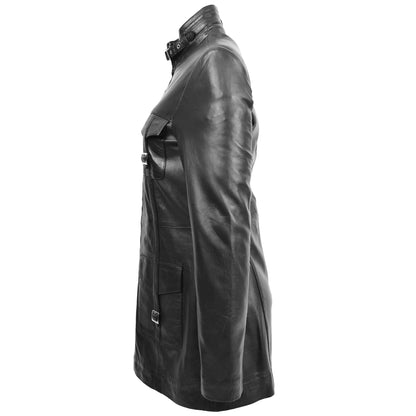 Womens Leather Dual Zip Fastening Jacket Kendall Black - genuine leather jacket in black with four outer pockets