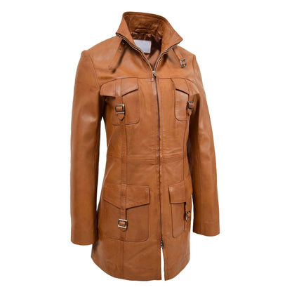 Womens Leather Dual Zip Fastening Jacket Kendall Tan - genuine leather jacket in tan with zip fastening