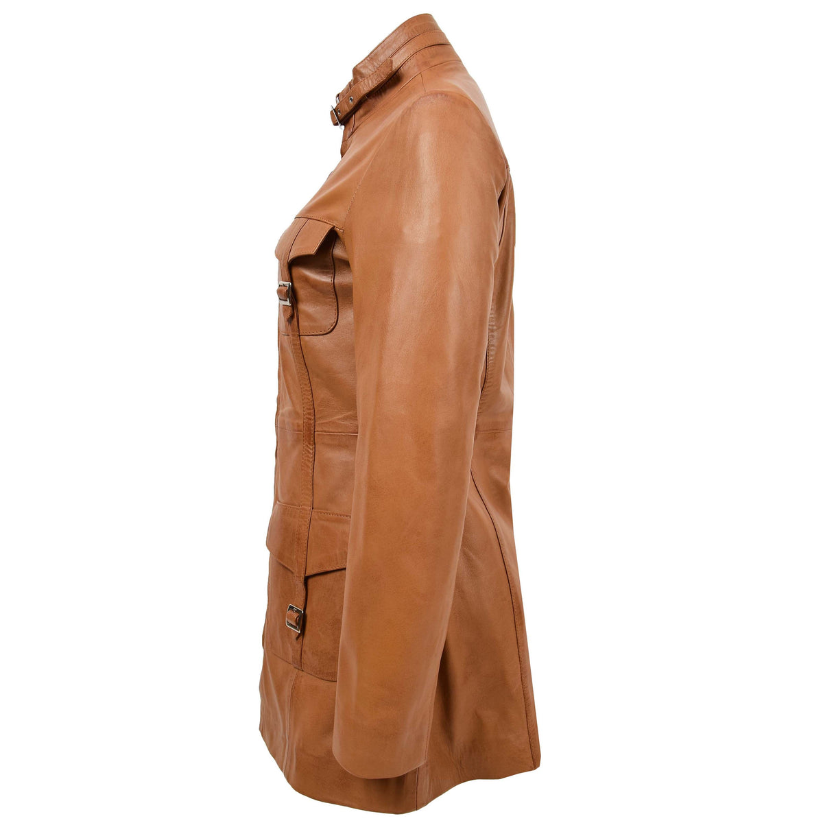 Womens Leather Dual Zip Fastening Jacket Kendall Tan - genuine leather jacket in tan with zip fastening