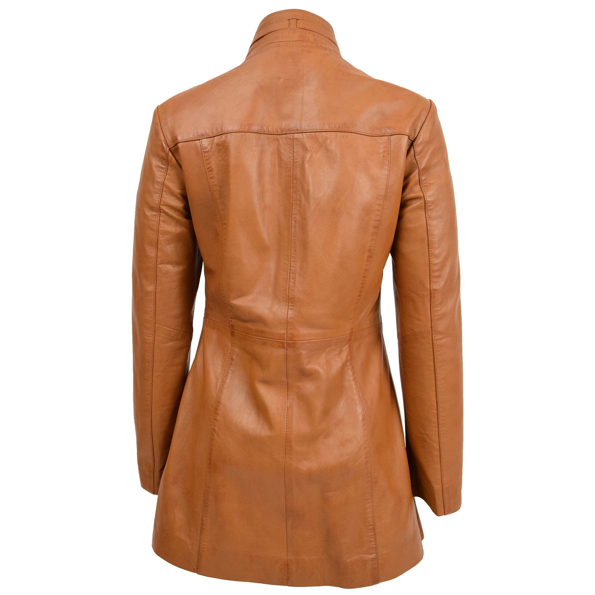 Womens Leather Dual Zip Fastening Jacket Kendall Tan - genuine leather jacket in tan with four outer pockets
