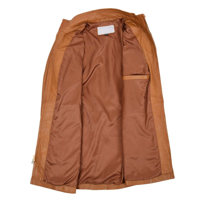 Womens Leather Dual Zip Fastening Jacket Kendall Tan - genuine leather jacket in tan with zip fastening