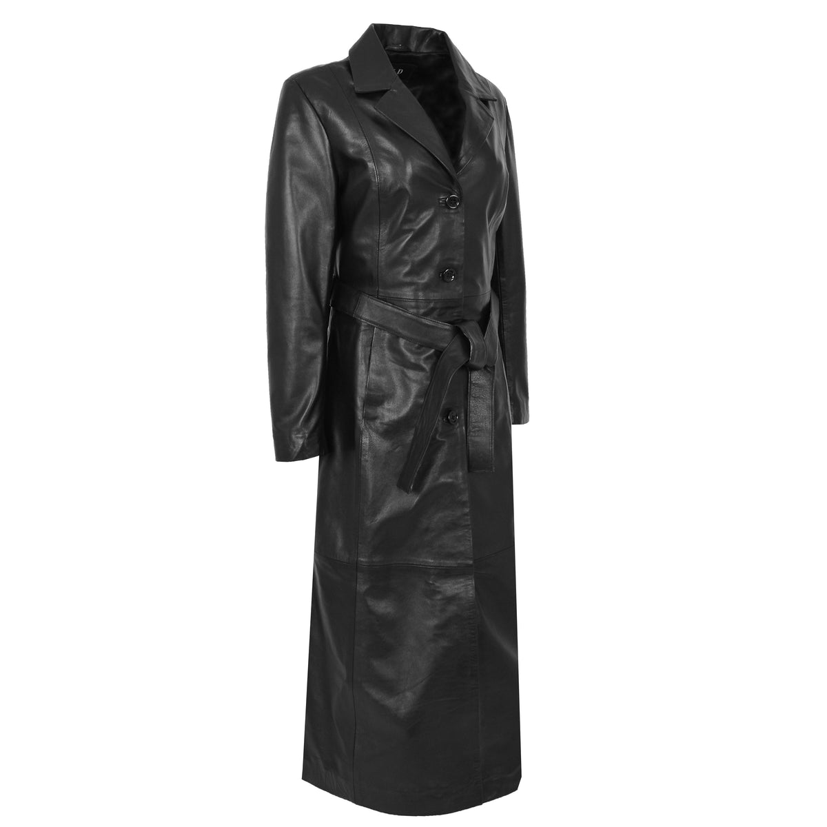 Womens Leather Full Length Classic Coat Gabbie Black - genuine leather coat in black with full length