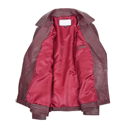 Womens Leather Hip Length Biker Jacket Celia Burgundy - genuine leather jacket in burgundy with biker