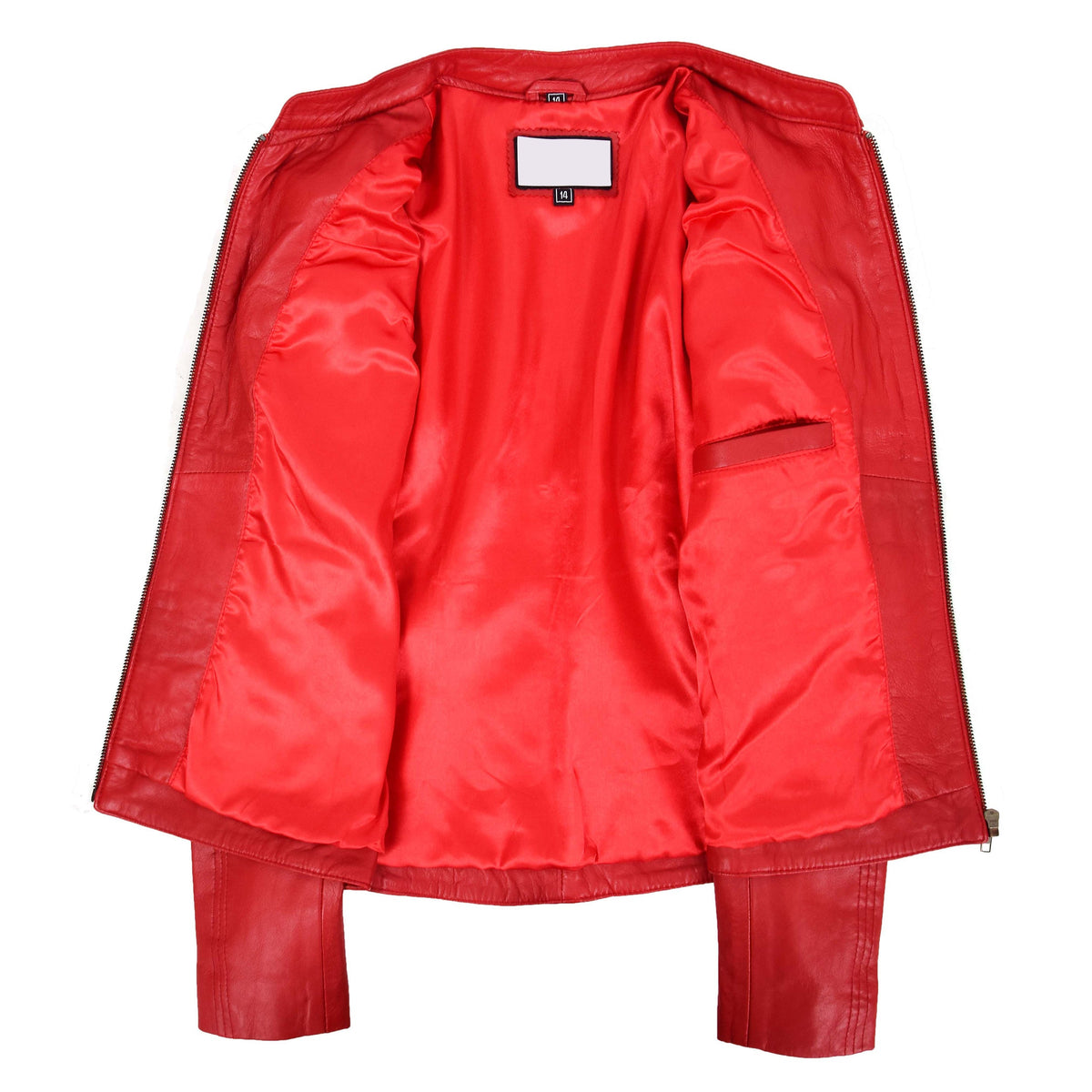 Womens Leather Standing Collar Jacket Becky Red - genuine leather jacket in red with four outer pockets