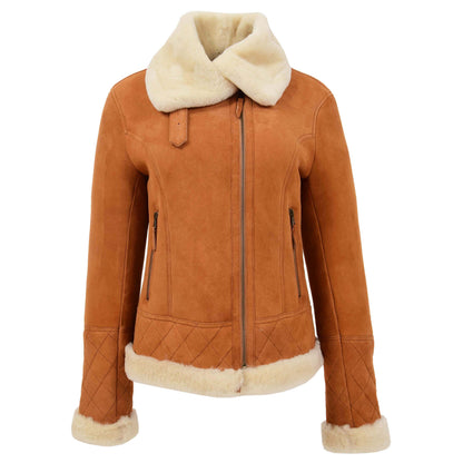 Womens Merino Sheepskin Aviator Jacket Isabelle Tan - genuine sheepskin jacket in tan with aviator