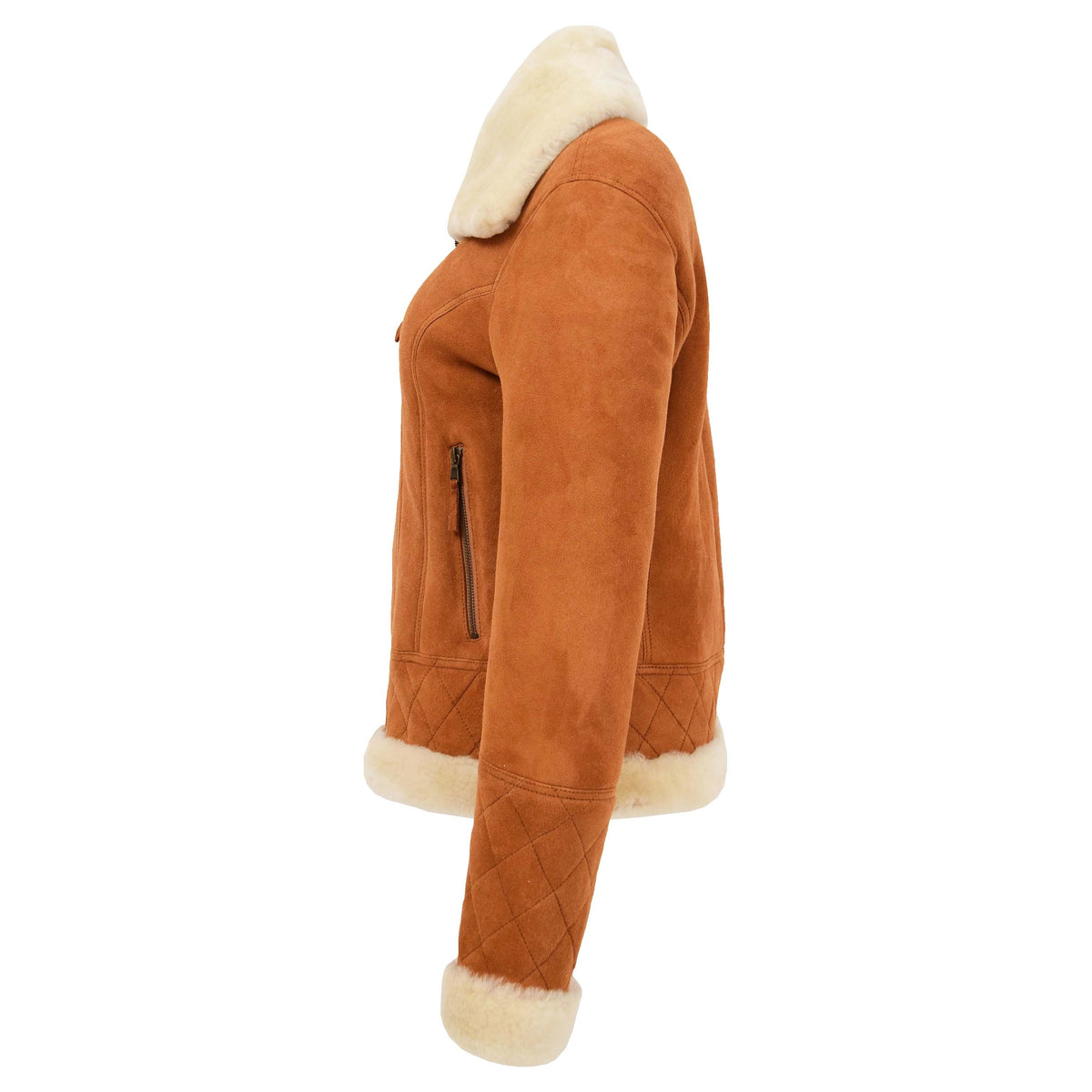 Womens Merino Sheepskin Aviator Jacket Isabelle Tan - genuine sheepskin jacket in tan with two outer pockets