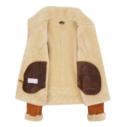 Womens Merino Sheepskin Aviator Jacket Isabelle Tan - genuine sheepskin jacket in tan with aviator
