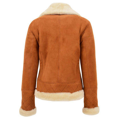 Womens Merino Sheepskin Aviator Jacket Isabelle Tan - genuine sheepskin jacket in tan with two outer pockets