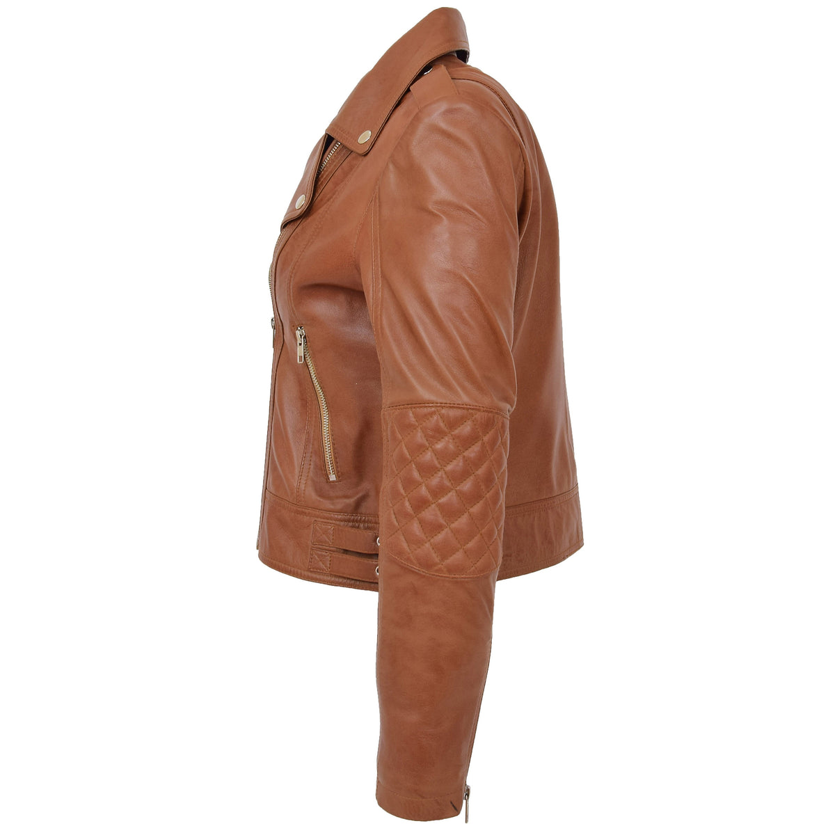 Womens Real Leather Biker Cross Zip Fashion Jacket Remi Tan - genuine leather jacket in tan with cross zip