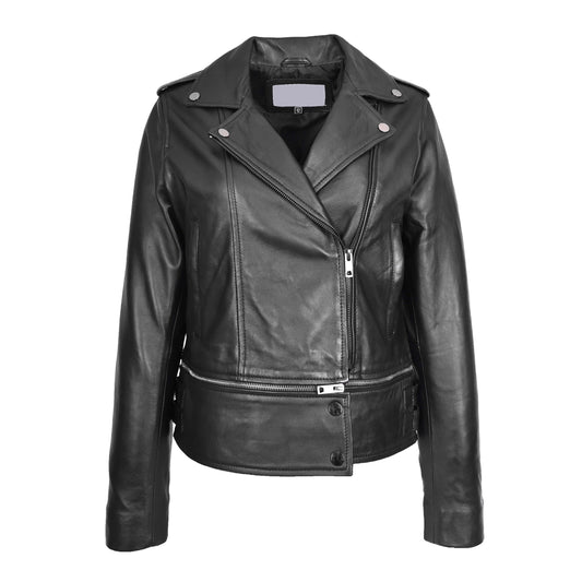 Womens Real Leather Biker Jacket 2-in-1 Cropped Style Bianca Green - genuine leather jacket in green with biker