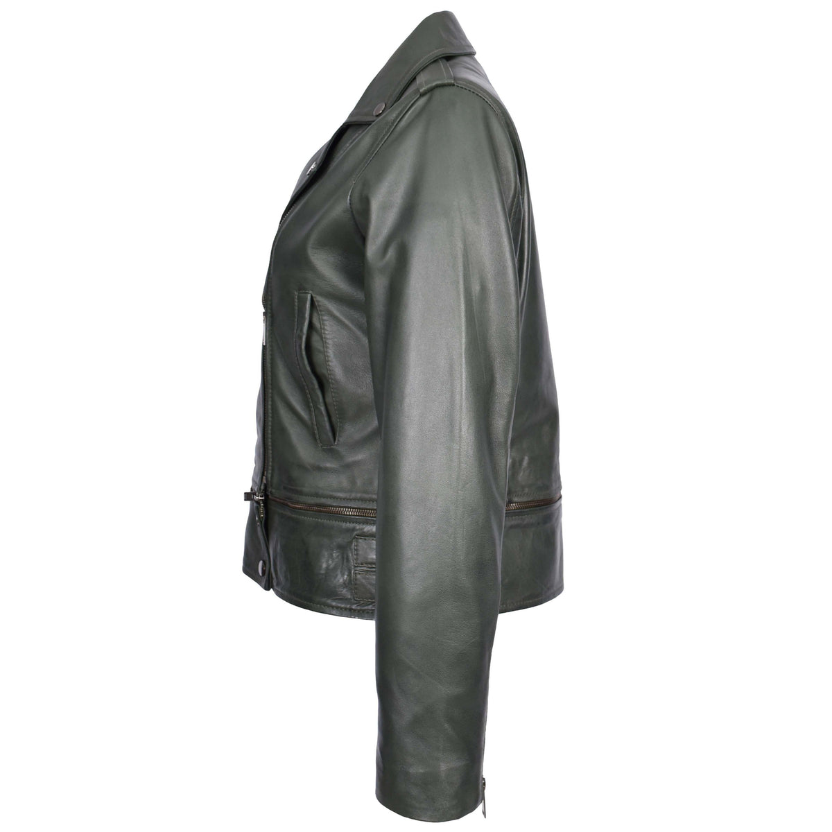 Womens Real Leather Biker Jacket 2-in-1 Cropped Style Bianca Green - genuine leather jacket in green with biker
