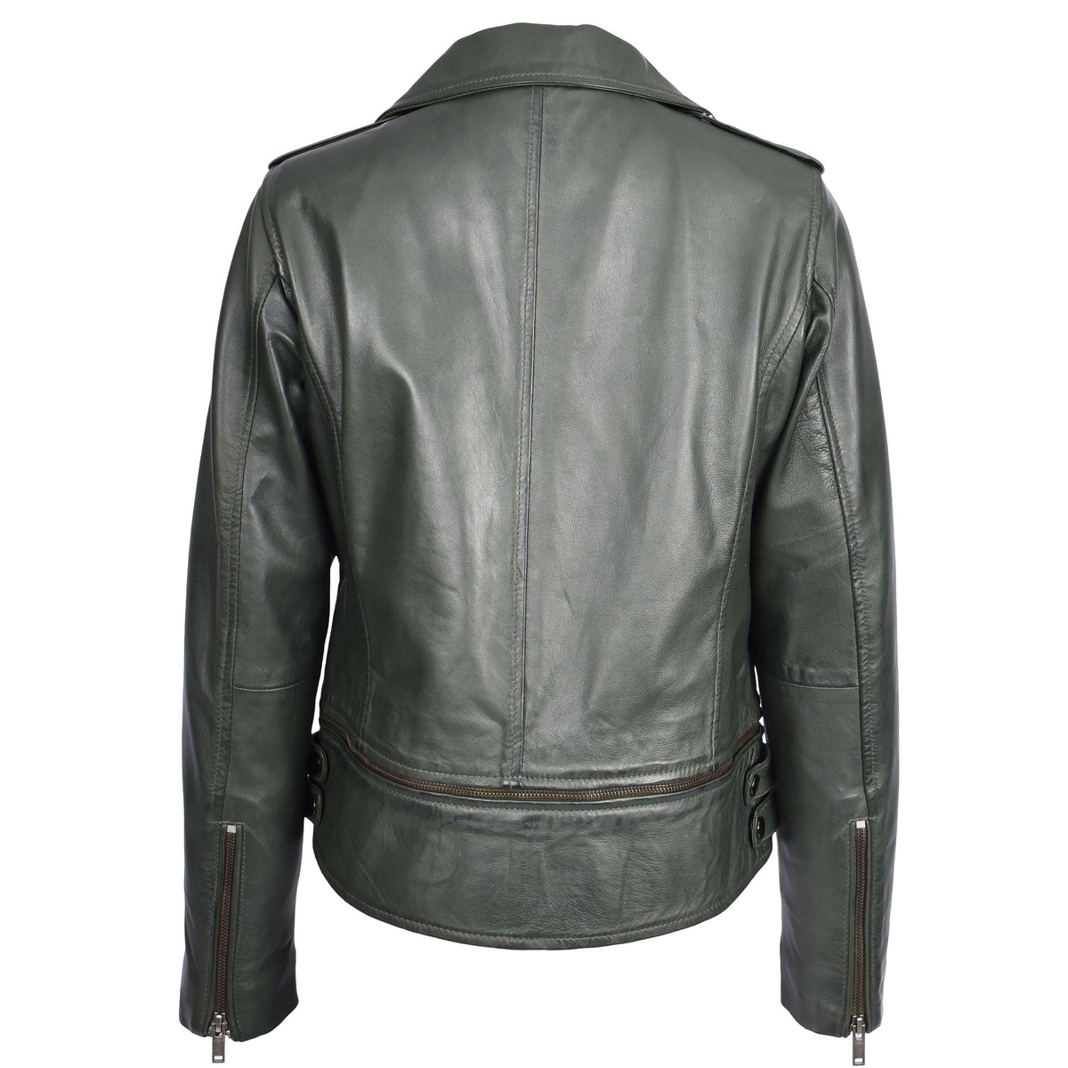 Womens Real Leather Biker Jacket 2-in-1 Cropped Style Bianca Green - genuine leather jacket in green with biker
