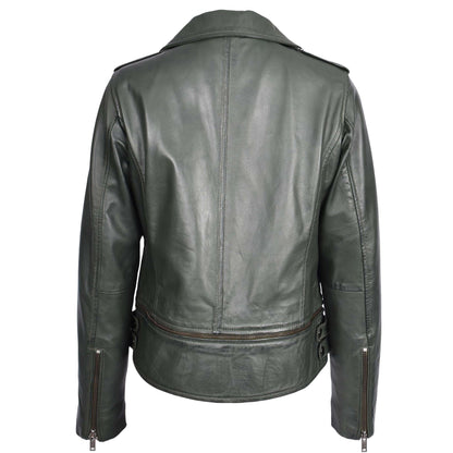 Womens Real Leather Biker Jacket 2-in-1 Cropped Style Bianca Green - genuine leather jacket in green with biker