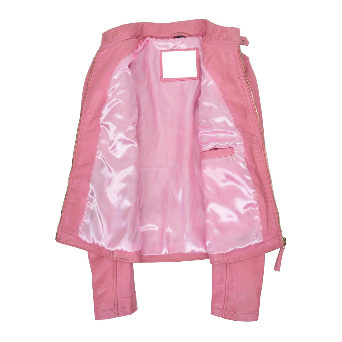 Womens Real Leather Classic Biker Jacket Sophia Baby Pink - genuine leather jacket in pink with two outer pockets