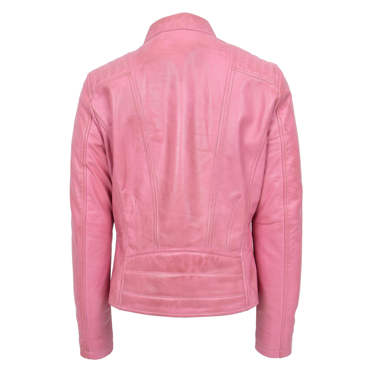 Womens Real Leather Classic Biker Jacket Sophia Baby Pink - genuine leather jacket in pink with biker