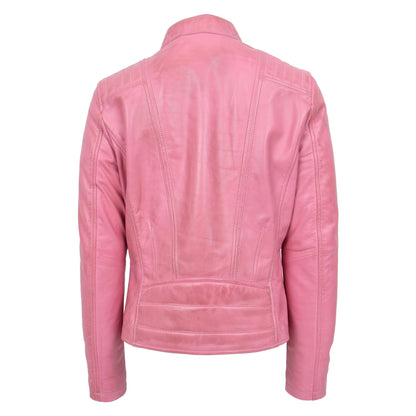 Womens Real Leather Classic Biker Jacket Sophia Baby Pink - genuine leather jacket in pink with biker