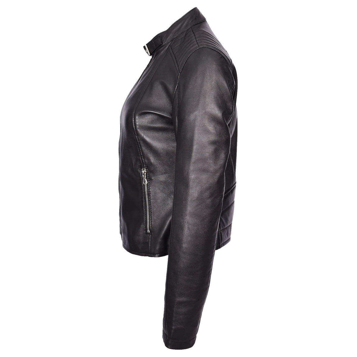 Womens Real Leather Classic Biker Jacket Sophia Black - genuine leather jacket in black with two outer pockets