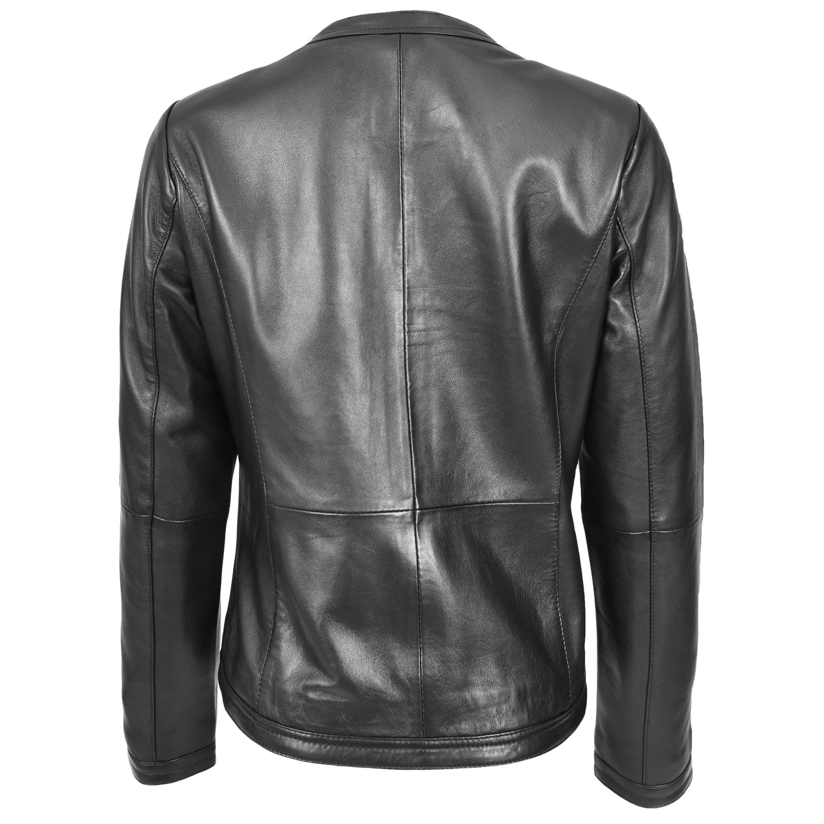 Womens Real Leather Collarless Fashion Jacket Slim Fit Style Clara Black - genuine leather jacket in black with slim fit