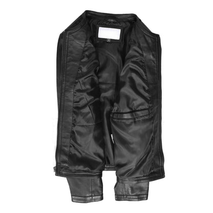 Womens Real Leather Collarless Fashion Jacket Slim Fit Style Clara Black - genuine leather jacket in black with classic collarless design with front zip fastening