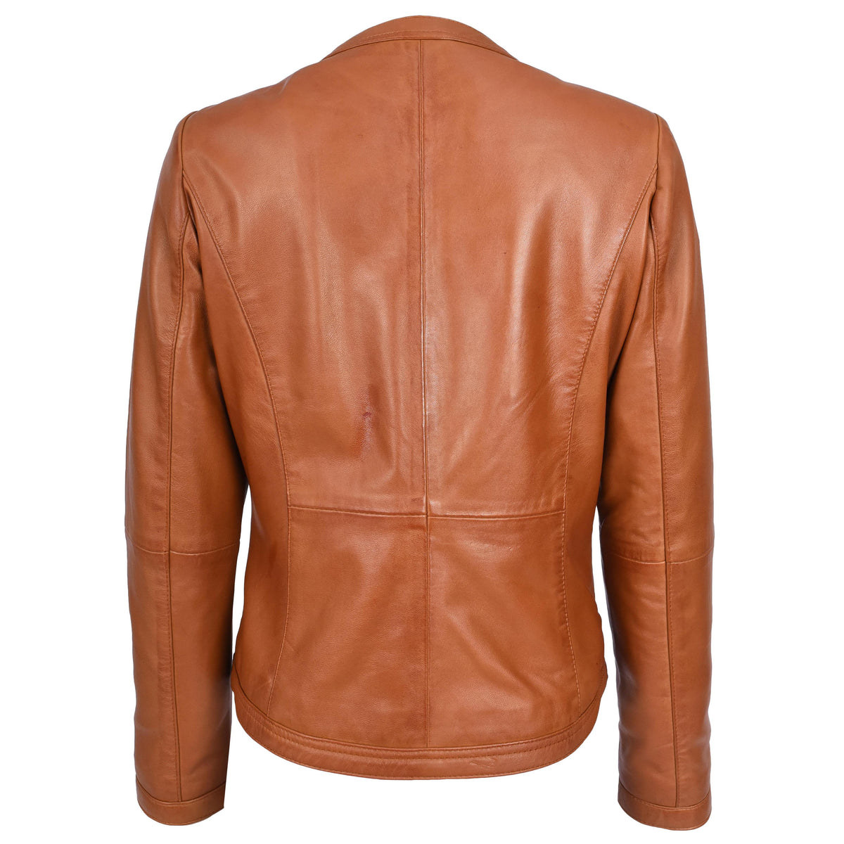 Womens Real Leather Collarless Fashion Jacket Slim Fit Style Clara Tan - genuine leather jacket in tan with slim fit