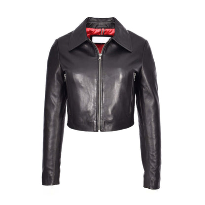 Womens Real Leather Cropped Bustier Bolero Jacket Cleo Black - genuine leather jacket in black with cropped