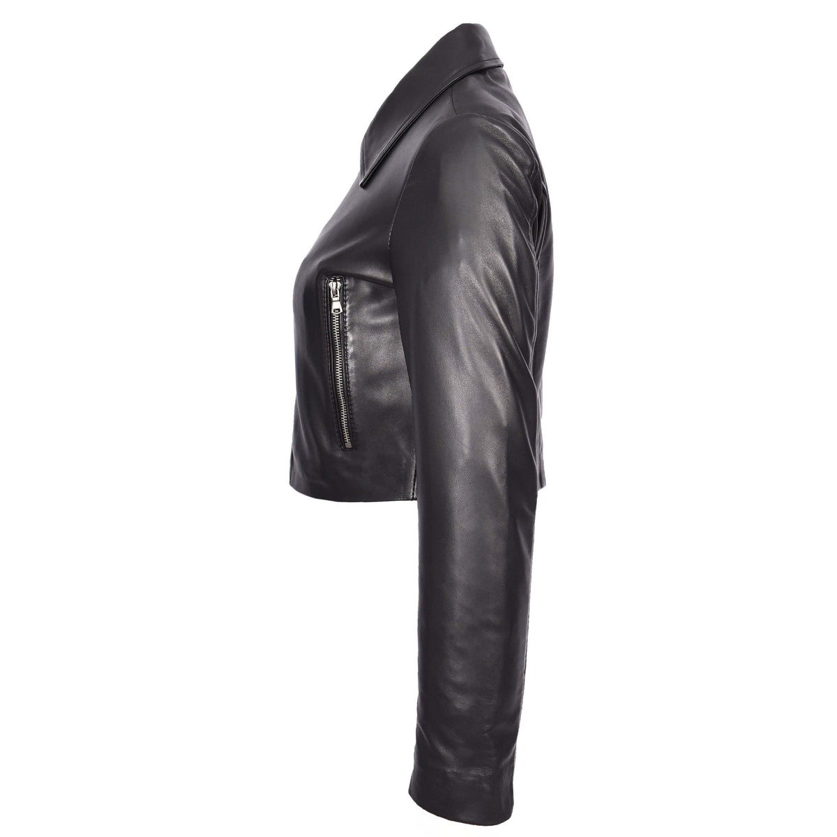 Womens Real Leather Cropped Bustier Bolero Jacket Cleo Black - genuine leather jacket in black with cropped