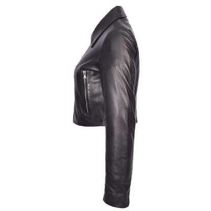 Womens Real Leather Cropped Bustier Bolero Jacket Cleo Black - genuine leather jacket in black with cropped