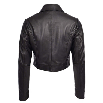 Womens Real Leather Cropped Bustier Bolero Jacket Cleo Black - genuine leather jacket in black with cropped