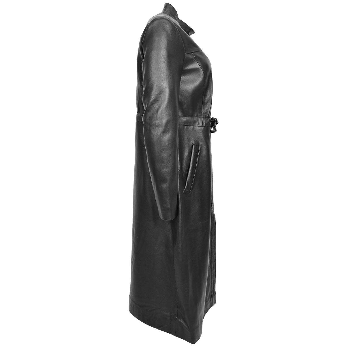 Womens Real Leather Full Length Long Coat Leila Black - genuine leather coat in black with full length