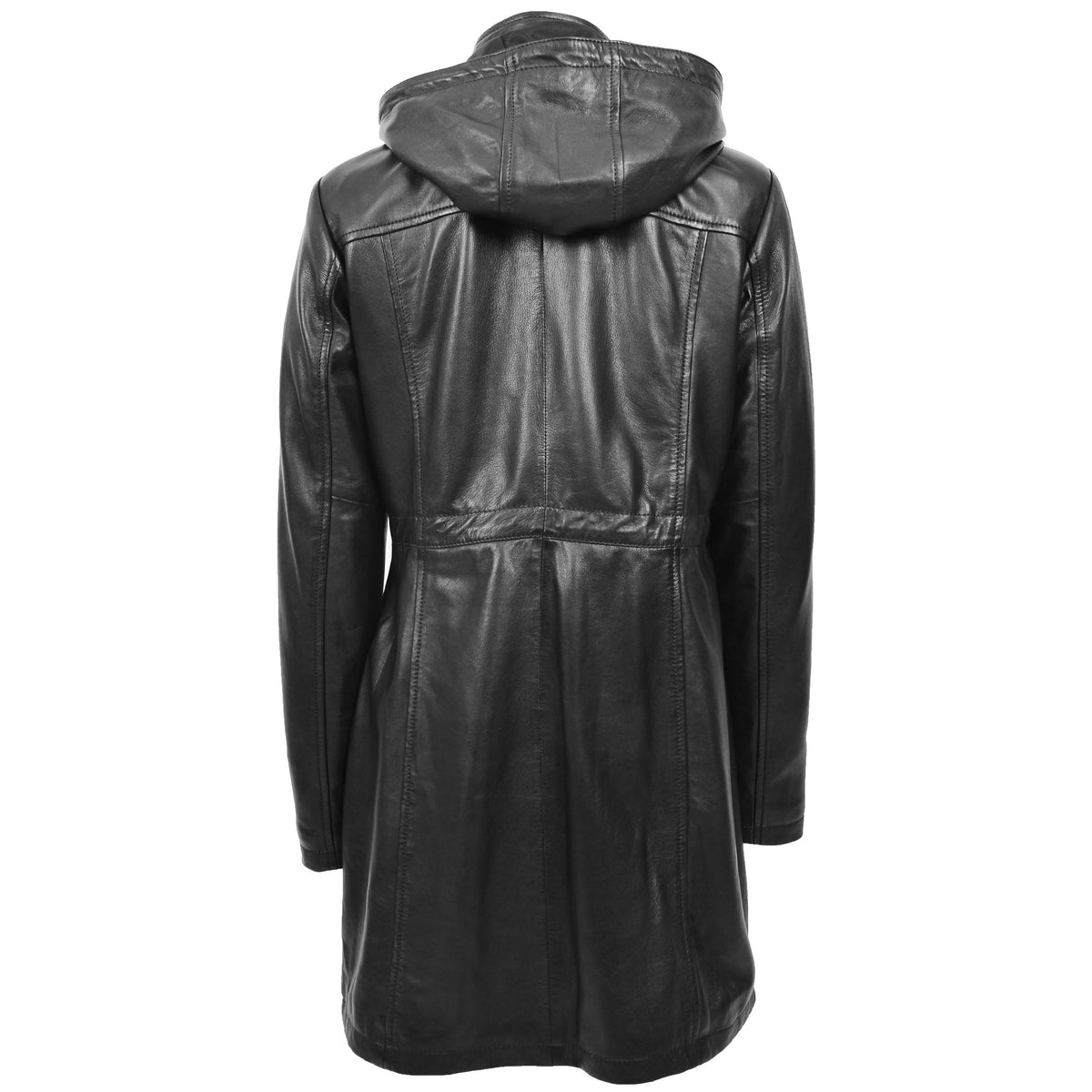 Womens Real Leather Hooded Parka Coat Tyra Black - genuine leather coat in black with parka