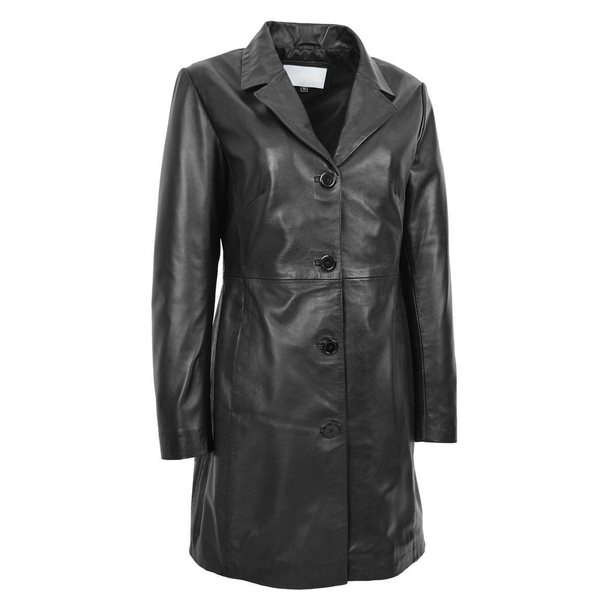 Womens Real Leather Mac Coat 3/4 Length Classic Style F99 Black - genuine leather coat in black with 3/4 length