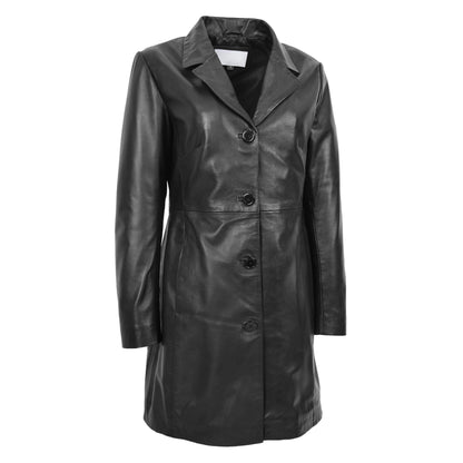 Womens Real Leather Mac Coat 3/4 Length Classic Style F99 Black - genuine leather coat in black with 3/4 length