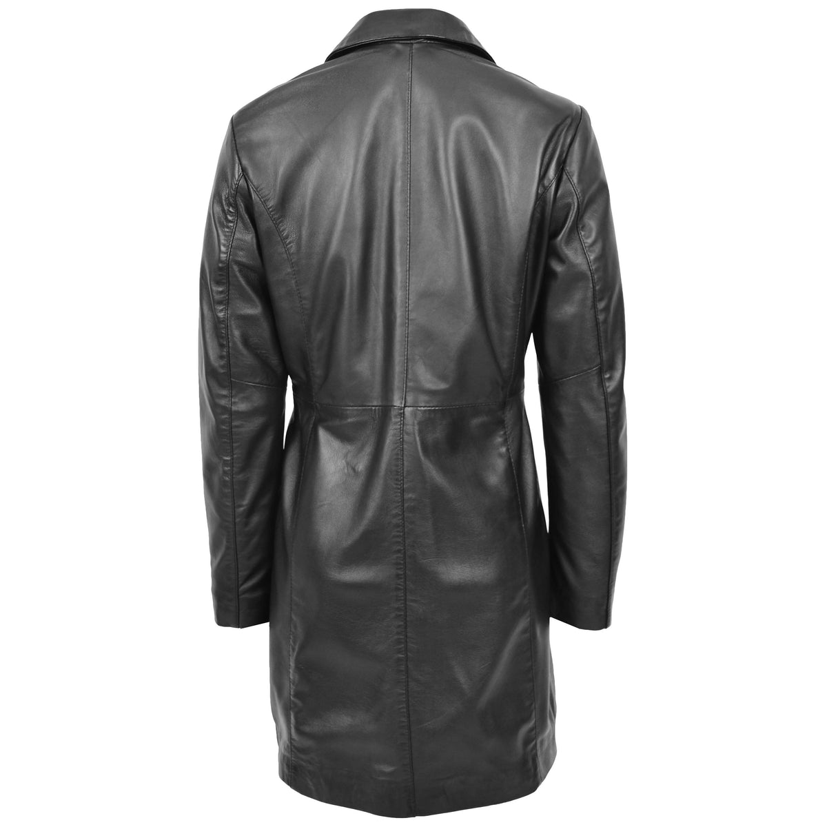 Womens Real Leather Mac Coat 3/4 Length Classic Style F99 Black - genuine leather coat in black with 3/4 length