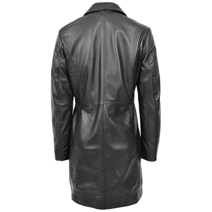 Womens Real Leather Mac Coat 3/4 Length Classic Style F99 Black - genuine leather coat in black with 3/4 length