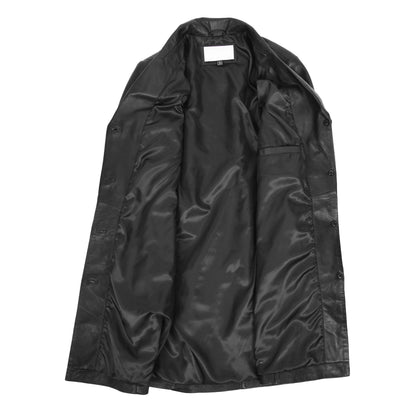 Womens Real Leather Mac Coat 3/4 Length Classic Style F99 Black - genuine leather coat in black with 3/4 length