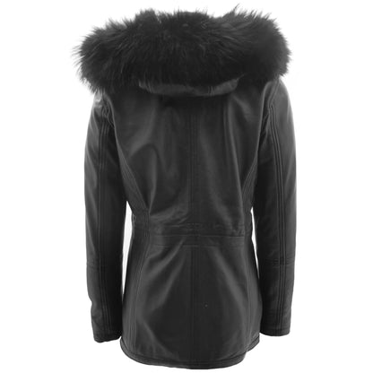 Womens Real Leather Mid Length Coat Fleur Black - genuine leather coat in black with two outer pockets