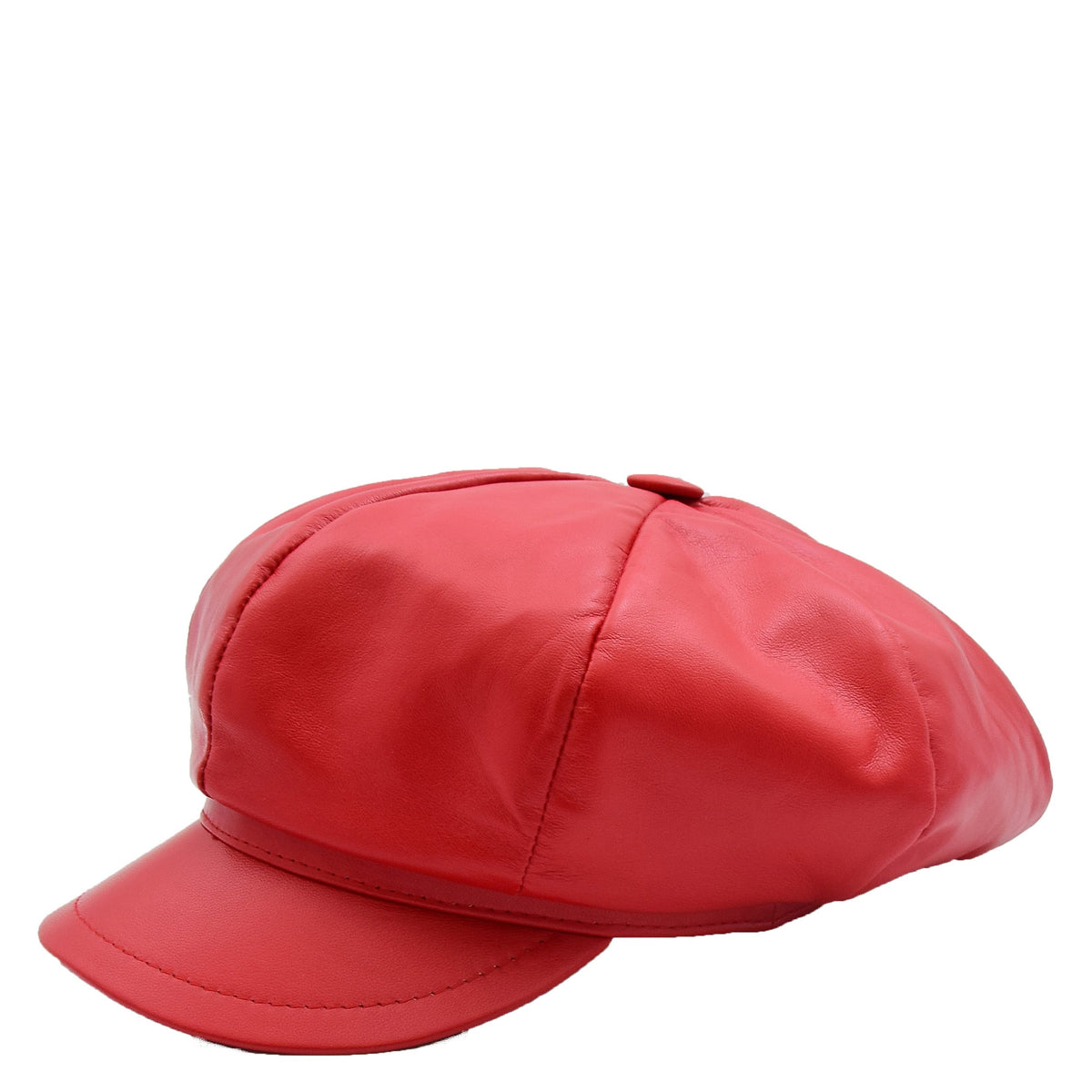 Womens Real Leather Peaked Beret Cap Ballon Red - genuine leather beret in red