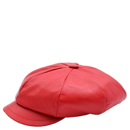 Womens Real Leather Peaked Beret Cap Ballon Red - genuine leather beret in red