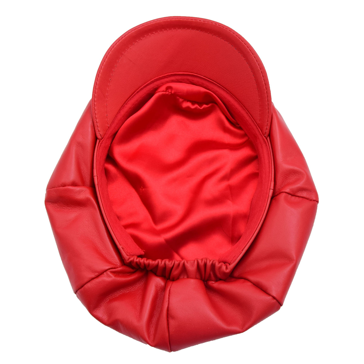 Womens Real Leather Peaked Beret Cap Ballon Red - genuine leather beret in red