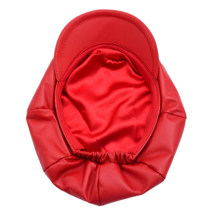 Womens Real Leather Peaked Beret Cap Ballon Red - genuine leather beret in red