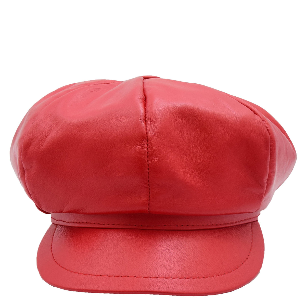 Womens Real Leather Peaked Beret Cap Ballon Red - genuine leather beret in red