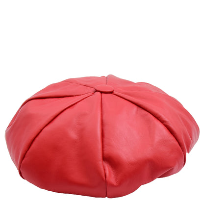 Womens Real Leather Peaked Beret Cap Ballon Red - genuine leather beret in red