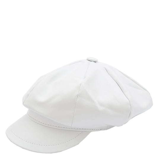 Womens Real Leather Peaked Beret Cap Ballon White - genuine leather beret in white