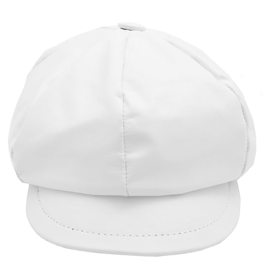 Womens Real Leather Peaked Beret Cap Ballon White - genuine leather beret in white