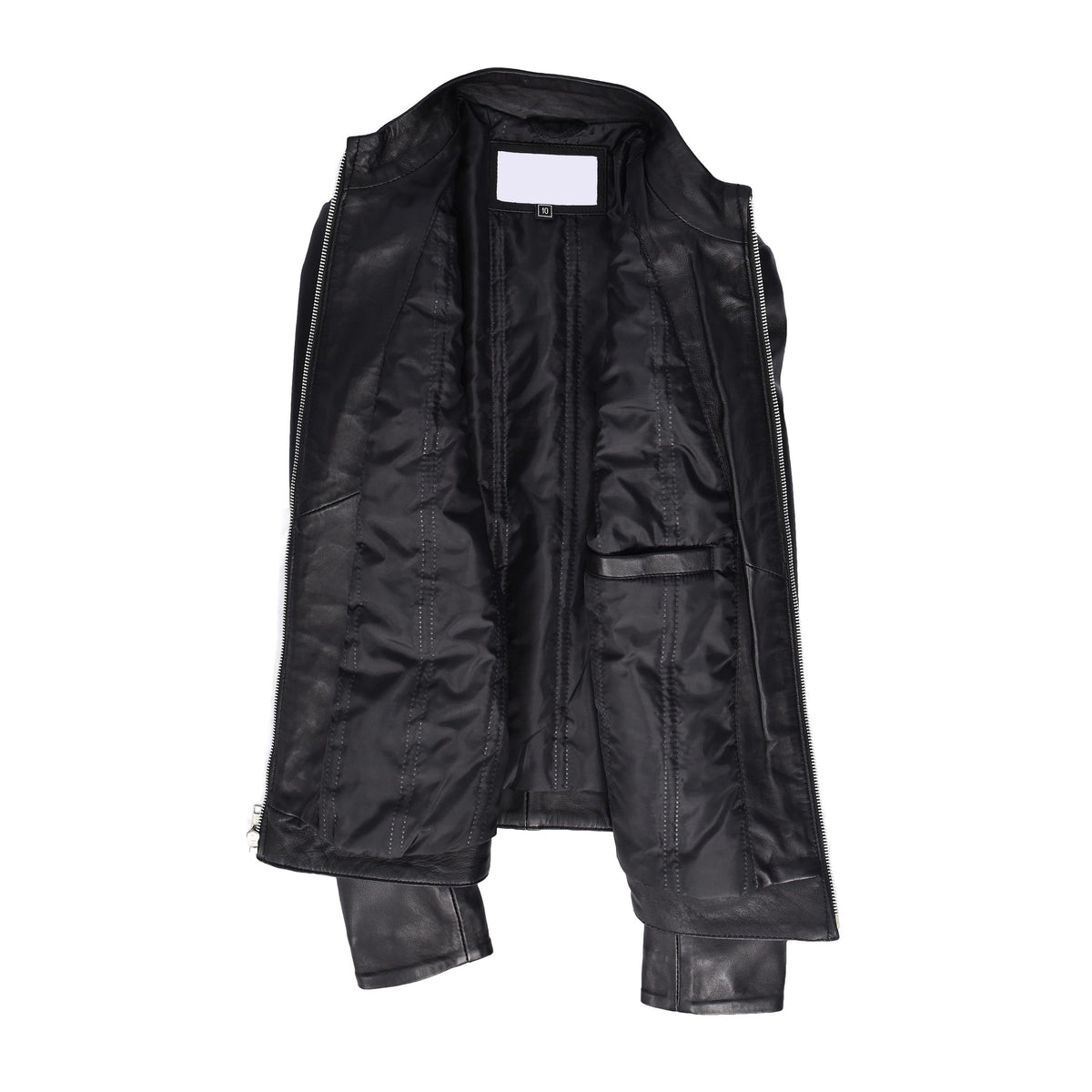 Womens Real Leather Slim Fit Biker Standing Collar Style Jacket Nibi Black - genuine leather jacket in black with biker
